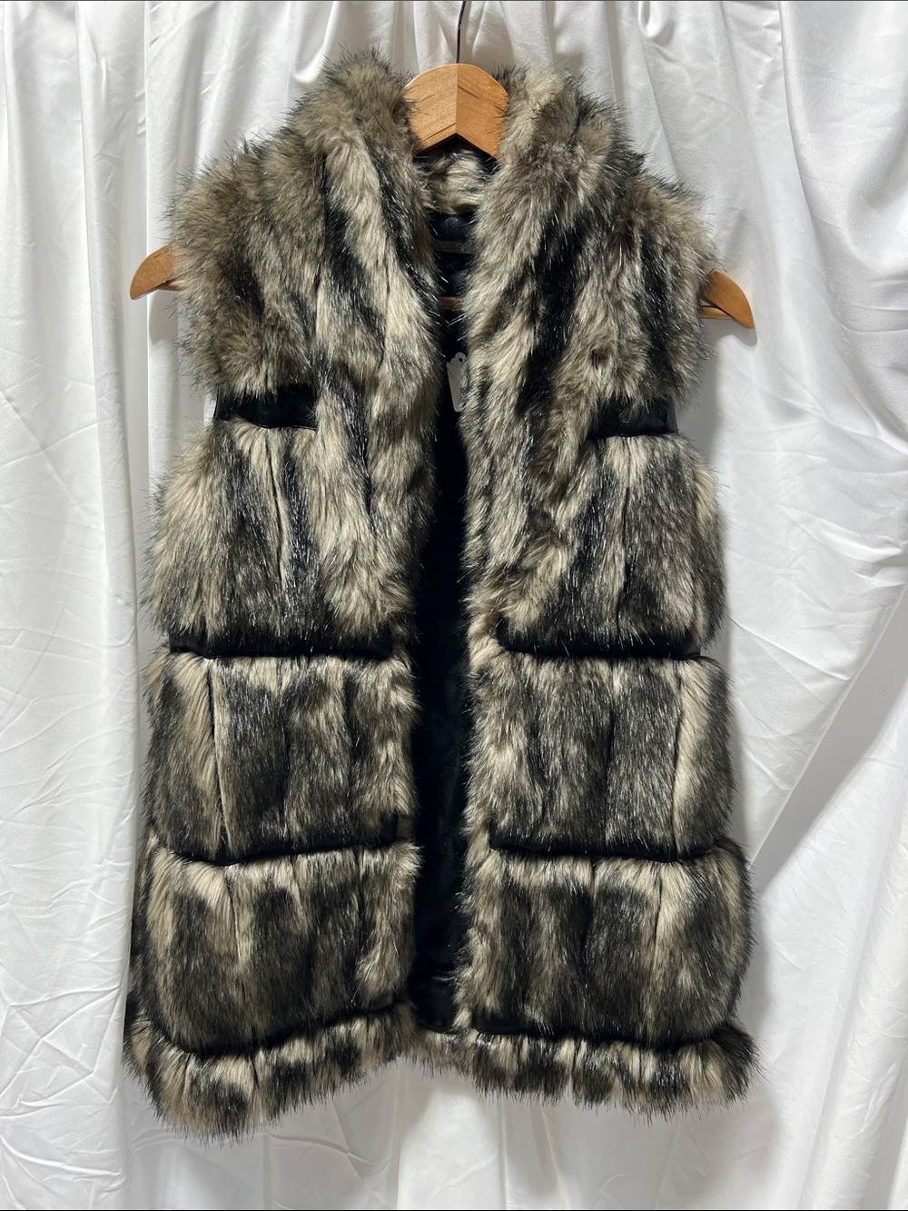 Buffalo David Bitton Faux Fur Long Vest - Taupe & Black